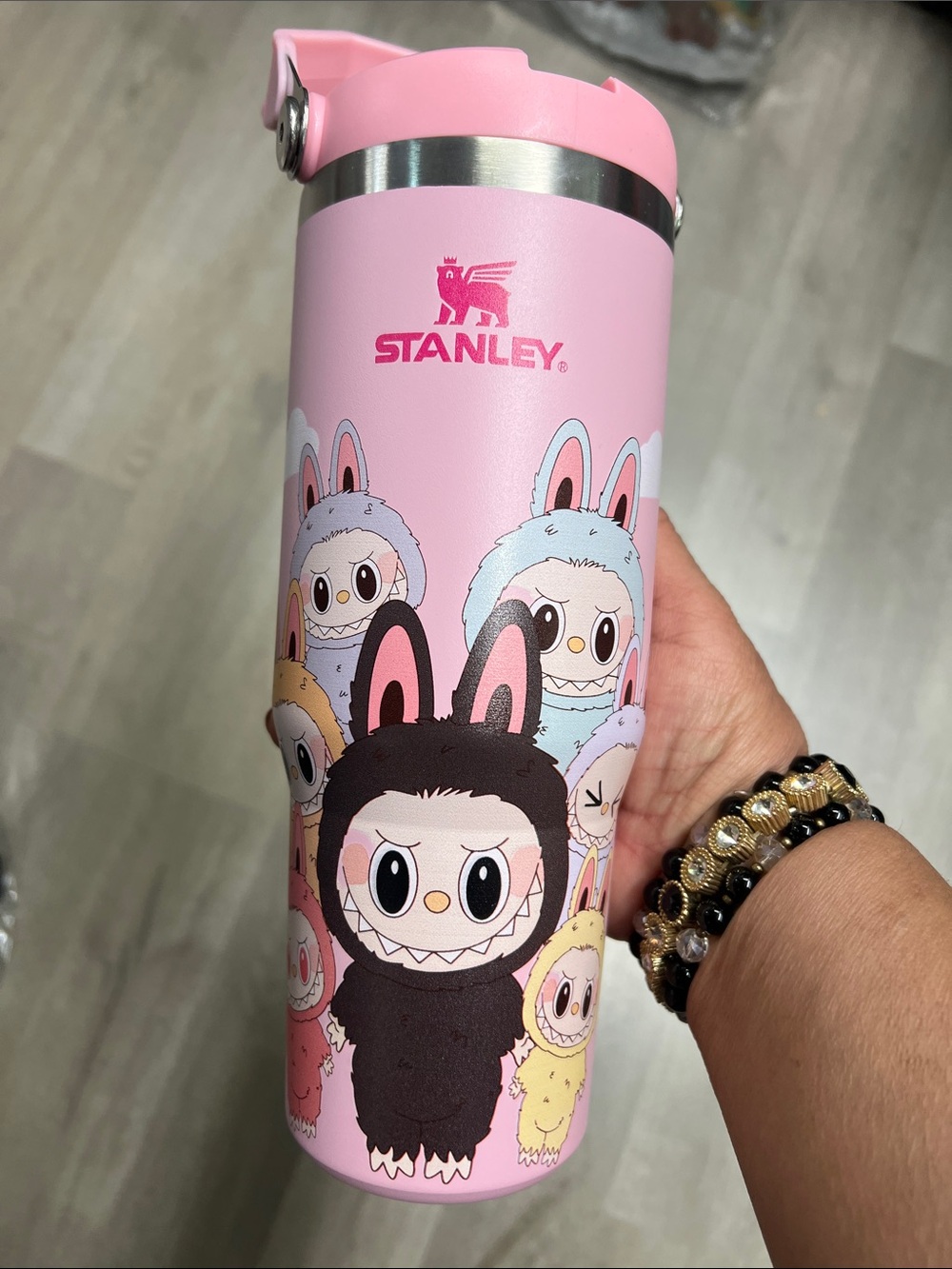 Stanley Pink Insulated Bottle with Cute Character Art
